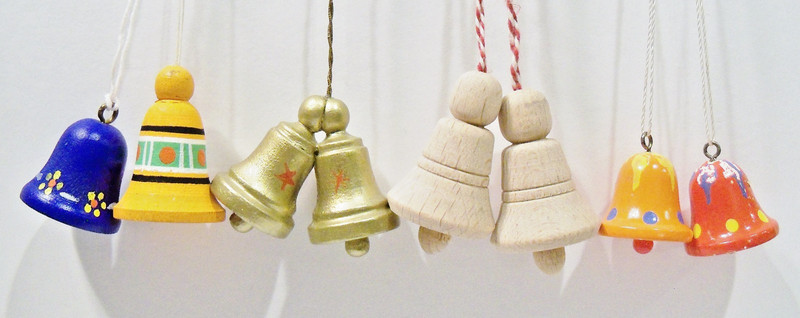 Erzgebirge Germany Bells Hand Painted Wooden Natural Wood Miniature Ornaments 