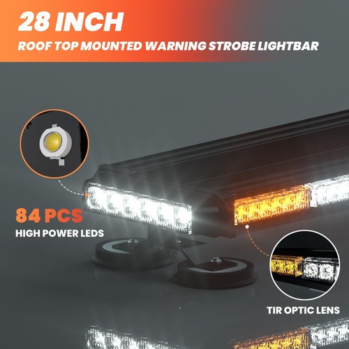 Barra luminosa stroboscopica di emergenza bianca ambra magnetica da tetto 84 LED con co... - Foto 2 di 6