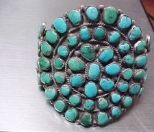CLASSIC OLD PAWN NAVAJO CLUSTER TURQUOISE BRACELET-NR