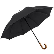 Wooden J Handle Umbrella Large Auto Open Windproof Black