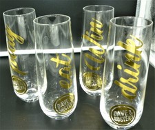 STEMLESS WINE GLASSES FLUTE SET OF 4 DAVE & BUSTERS Drink Eat Play Win