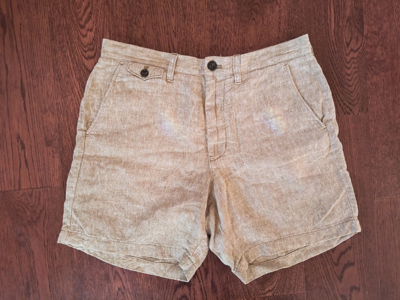 J Crew Linen Shorts Mens 31 32 Beige Lightweight 7" Inseam
