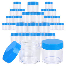 Beauticom 30 PCS 30G/30ML Round Clear Plastic Refillable Jars with Blue Lids