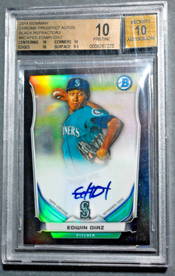2014 Bowman Chrome Prospects EDWIN DIAZ Black Refractor Auto /99 