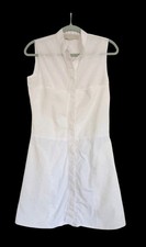 Stella McCartney White Button Down Dress Cotton Sleeveless Raw Hem *See Notes