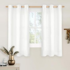 Linen Curtains 48 inch Length for Small Windows, 42"W x 48"L Pack of 2 White