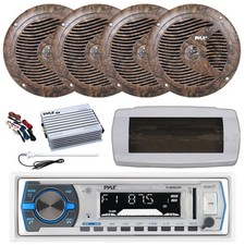 Pyle Bluetooth Marine Radio, Cover, Antenna,Amp w/Kit, 4x 6.5" 150W Camo Speaker