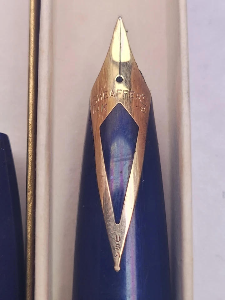 Pluma Estilográfica Sheaffer PFM III (años 60) - Azul con Borde Dorado, Plumín Fino 14k Foto 2 de 4
