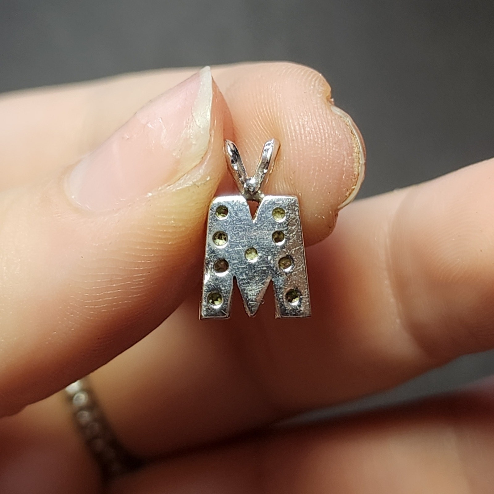 14K Solid White Gold Diamond Initial M Pendant 2.… - image 4