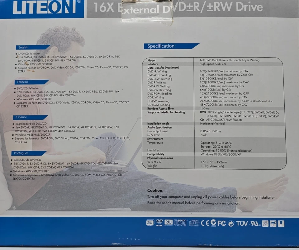 LITE-ON 16X Grabadora Externa DVD-R/RW/Unidad Regrabable SHW-1635SX05C Nueva Caja Abierta Foto 2 de 2