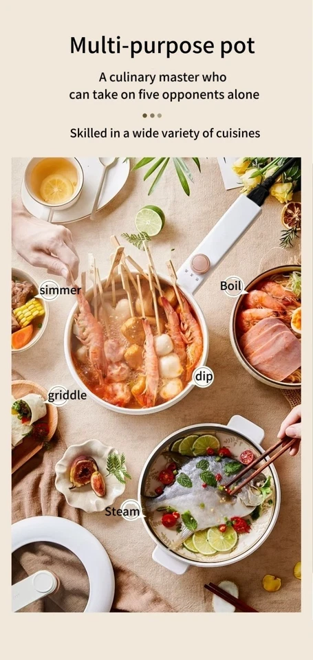 BEAR Electric Cooking Pot Portable Frying Pan Steamer Non Stick Multifunctional - image 3 of 4