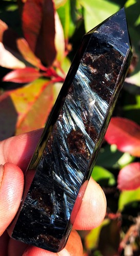 53.4g Gold Flash Russian Astrophyllite With Garnet & Pyrite Point ie2919