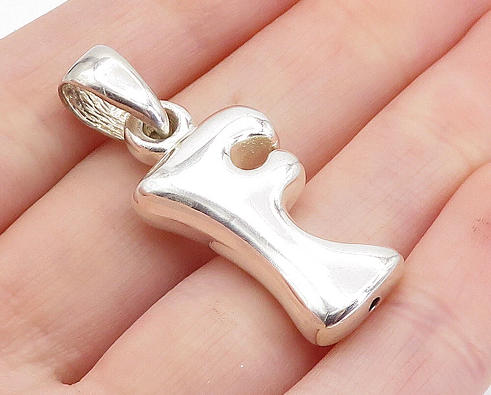 925 Sterling Silver Polished Hollow Letter F Initial Drop Pendant PT5099