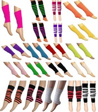 Children Girls Leg Warmers Teen 80s Plain Stripe Glitter Leg Warmer Fancy Dress
