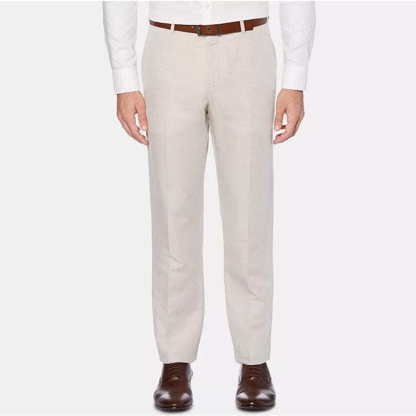 Perry Ellis Men's Beige Linen/Cotton Classic Modern Fit Dress Pants Size 38x32