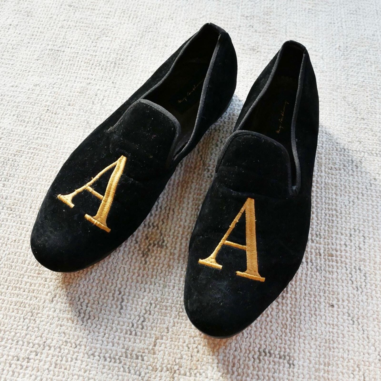 PANTOFOLA D’ORO May Anthony Mocassino Monogram "A" Uomo 10 5 Nero Velluto Ricamo Oro