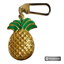 Pineapple Zipper Pull Purse Charm Backpack Gold Tone Enamel Tropical Island