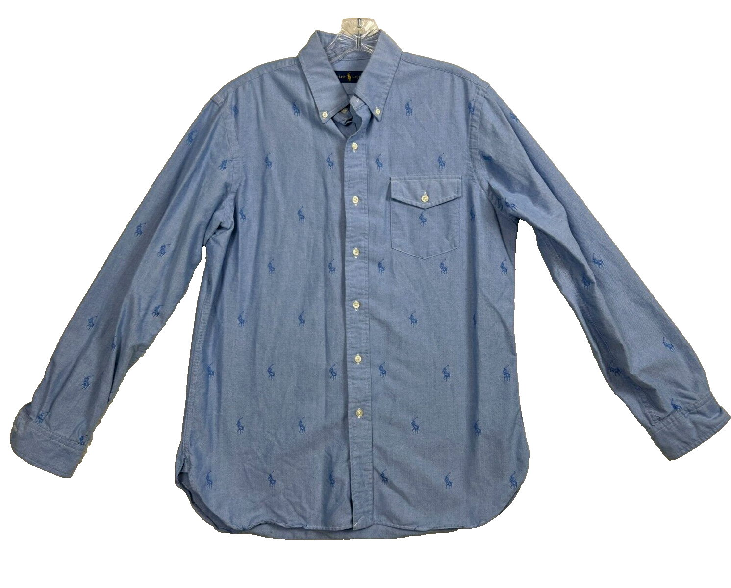 Polo Ralph Lauren camicia uomo media all over pony ricamata con bottoni blu