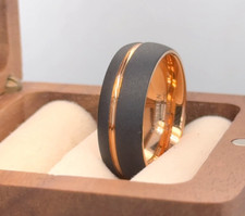 Rose Gold Tungsten Engraved Ring Black Sandblasted Bands Gift For Girlfriend