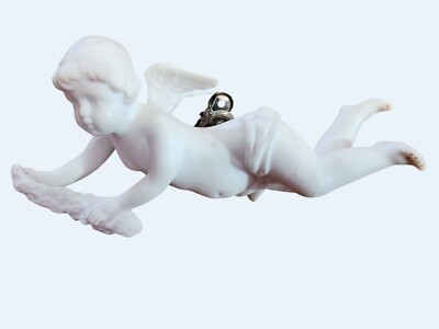 Vintage Ardalt Porcelain Angel Figurine With Clip 6'' Long Elegant White Cherub