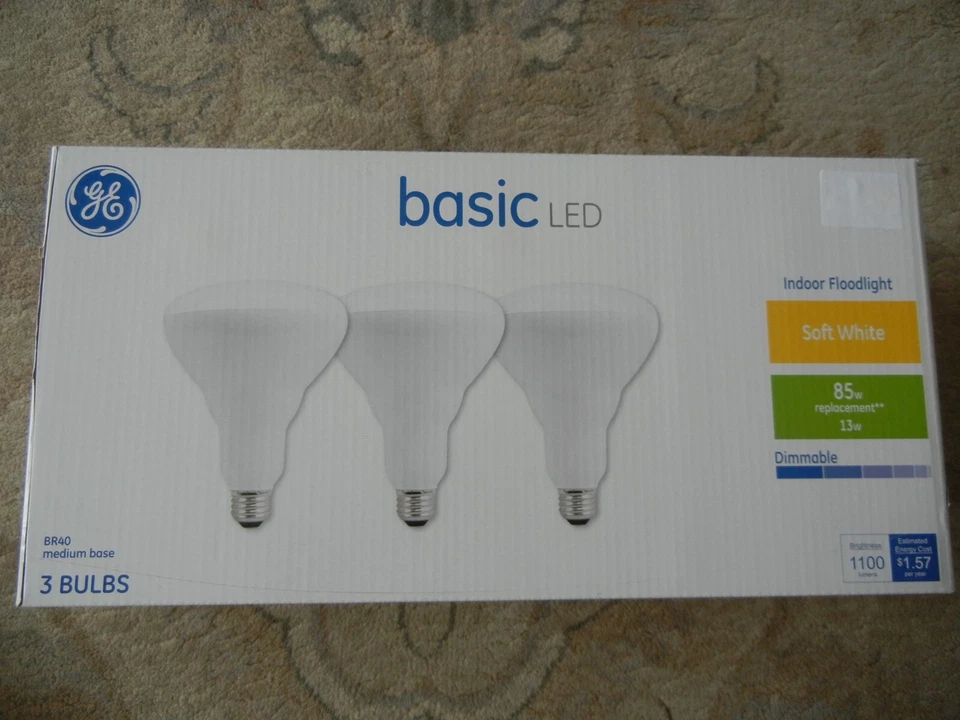 GE LED 85W Indoor Floodlight Soft White Dimmable LED BR40 9 Bulbs 3-3pks NEW! - Image 2 of 4