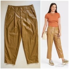 A New Day Faux Leather Ankle Pants Size 10 Pleated Front Tapered Leg Tan NWOT