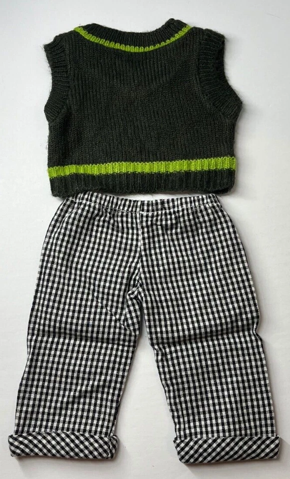 Conjunto de pantalones de guinga American Girl Bitty Twins ropa de niño suéter chaleco conjunto parcial Foto 2 de 4