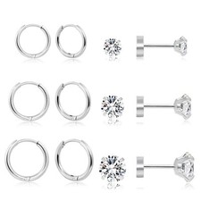 Dainty 6 Pair Earrings Set Small Huggie Hoop Tiny CZ Stud for Cartilage Piercing