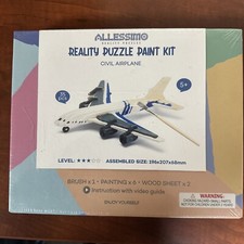 SEALED NEW Allessimo Reality Puzzle Paint Kit Civil Airplane Wood
