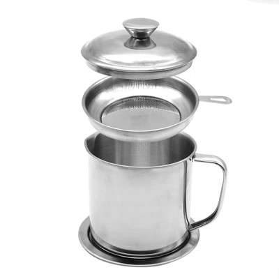 Stainless Steel Bacon Grease Container with Strainer for Frying Cooking