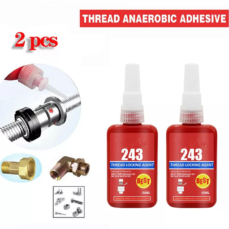 2 Pcs 50ml 243 Thread Lock Blue Bolt Stud Fast Fix Screw Glue Nut