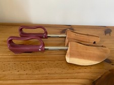 Vintage Wooden Shoe Stretchers with Mauve Plastic Handle Adjustable Width Length