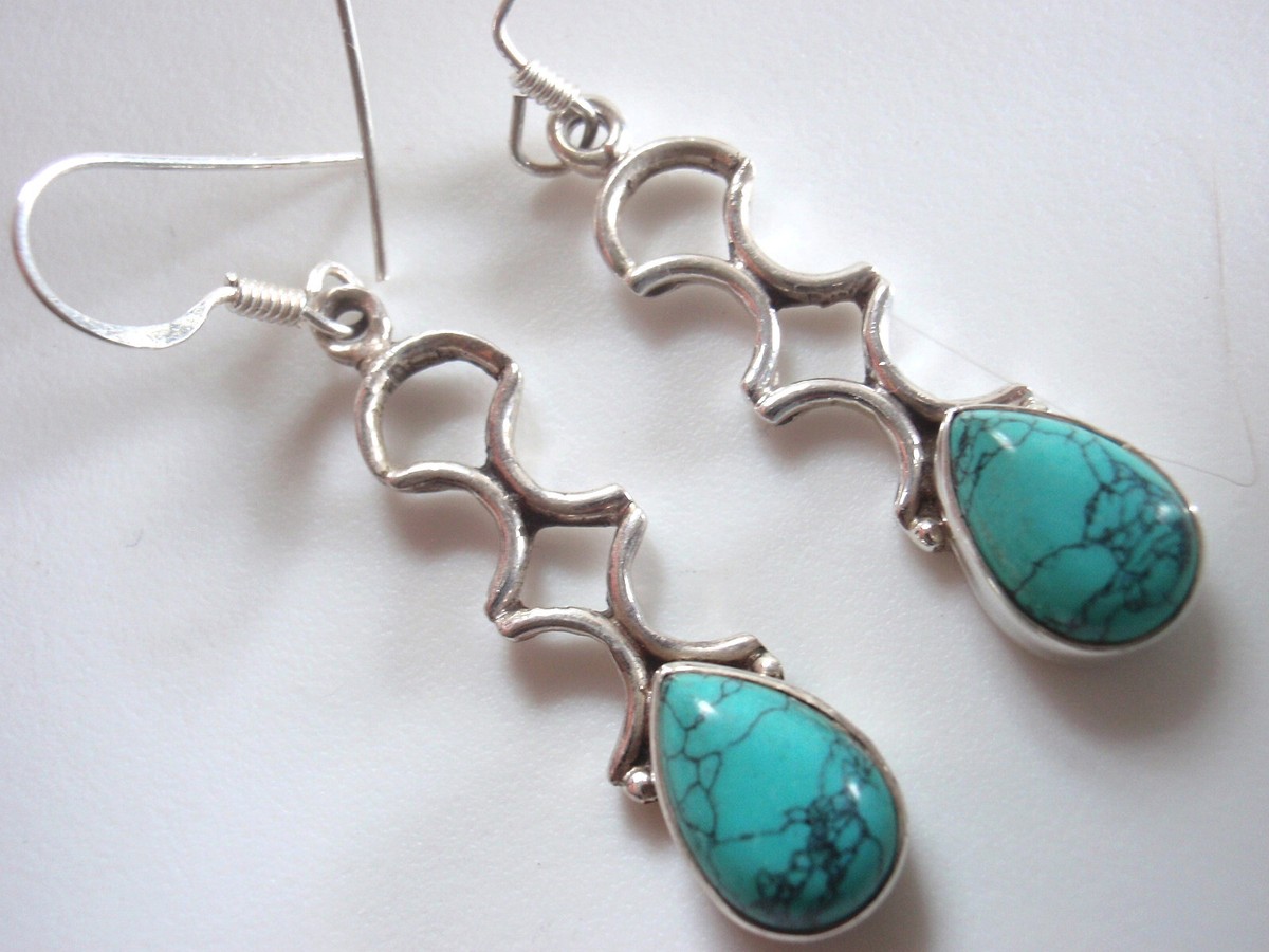 Simulated Turquoise Teardrop 925 Sterling Silver Earrings receive
