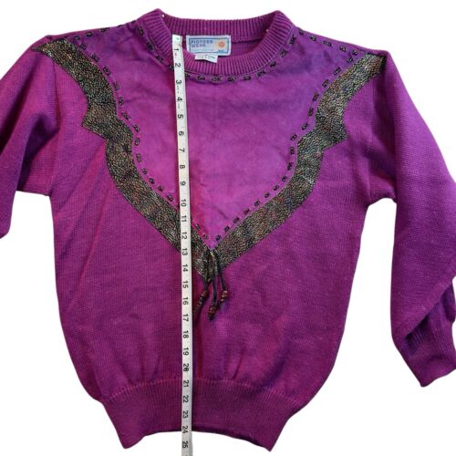 Maglione western vintage anni 80 Pioneer Wear taglia S scamosciato bordo giogo punto superiore vino/bk - Foto 6 di 9