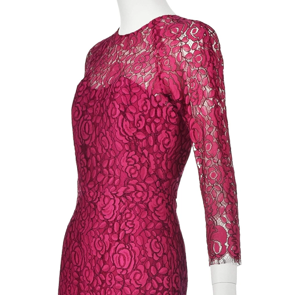 Mini vestido LELA ROSE magenta rosa renda midi forrado em seda rosa pequeno 4-6 novo sem etiquetas - Imagem 4 de 4