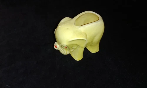 Small Old Vintage McCoy ? USA Pottery Elephant Yellow Trunk Up Planter