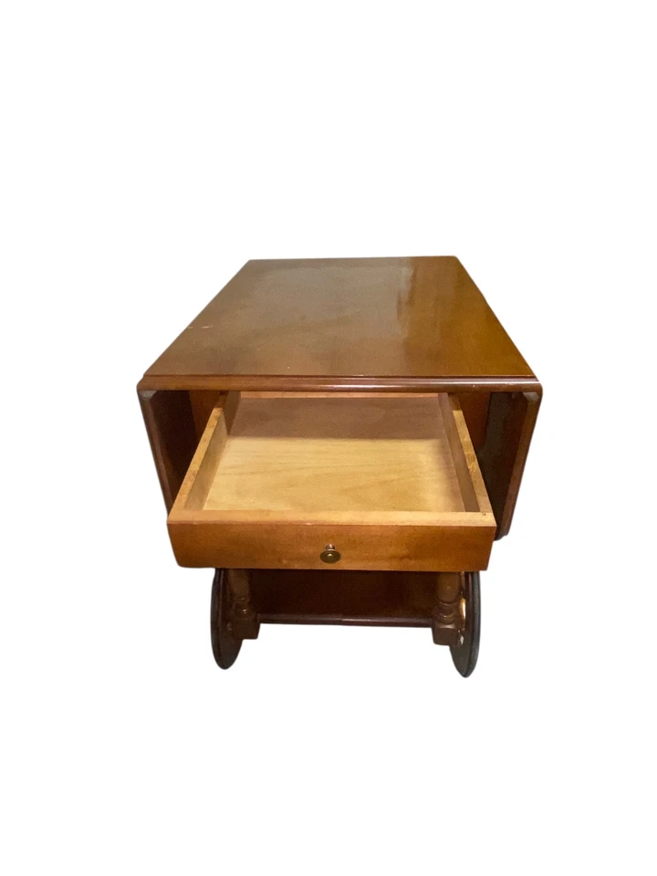 Carro para servir té Mid-Century hoja caída caoba con bandeja para servir desmontable Foto 3 de 4