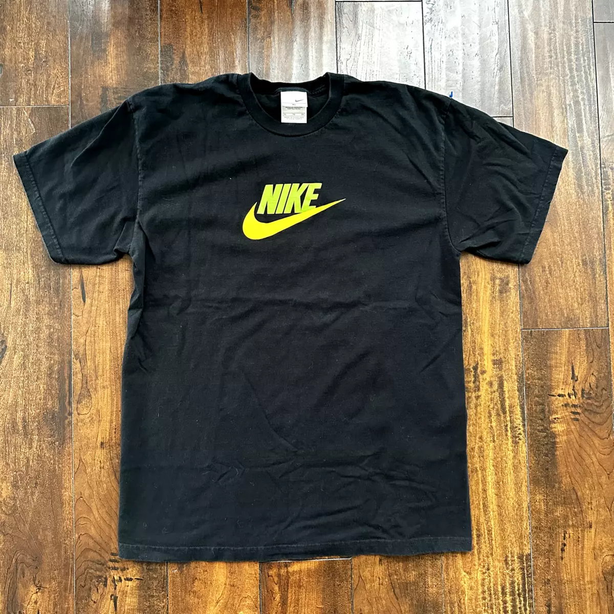 T Shirt Nike Swoosh Black Y2K Yellow Green Oregon Ducks XL |