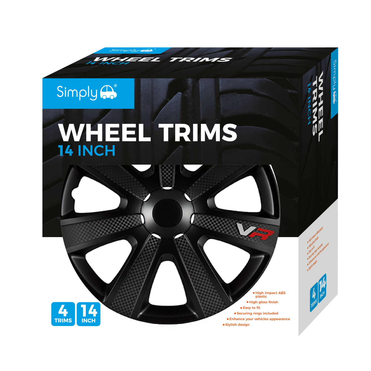 Simply Auto SWT148 14"" Chromia Black Carbon Wheel Trims 4 Set High Gloss Finish