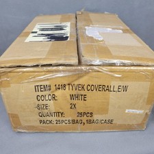 DuPont Tyvek Coveralls Mens 2XL White Protective Suit Case of 25 Disposable 1418