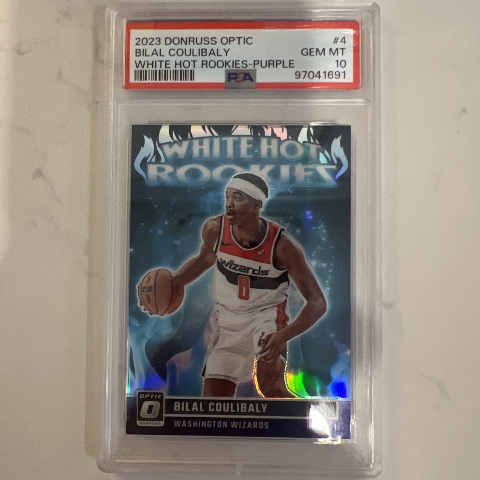 2023-24 Panini Donruss Optic  White Hot Rookies Bilal Coulibaly #4 Purple Prizm 