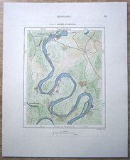 1892 Mapa Perron MEANDERS OF MISSISSIPPI W GREENVILLE, MISSISSIPPI, #91