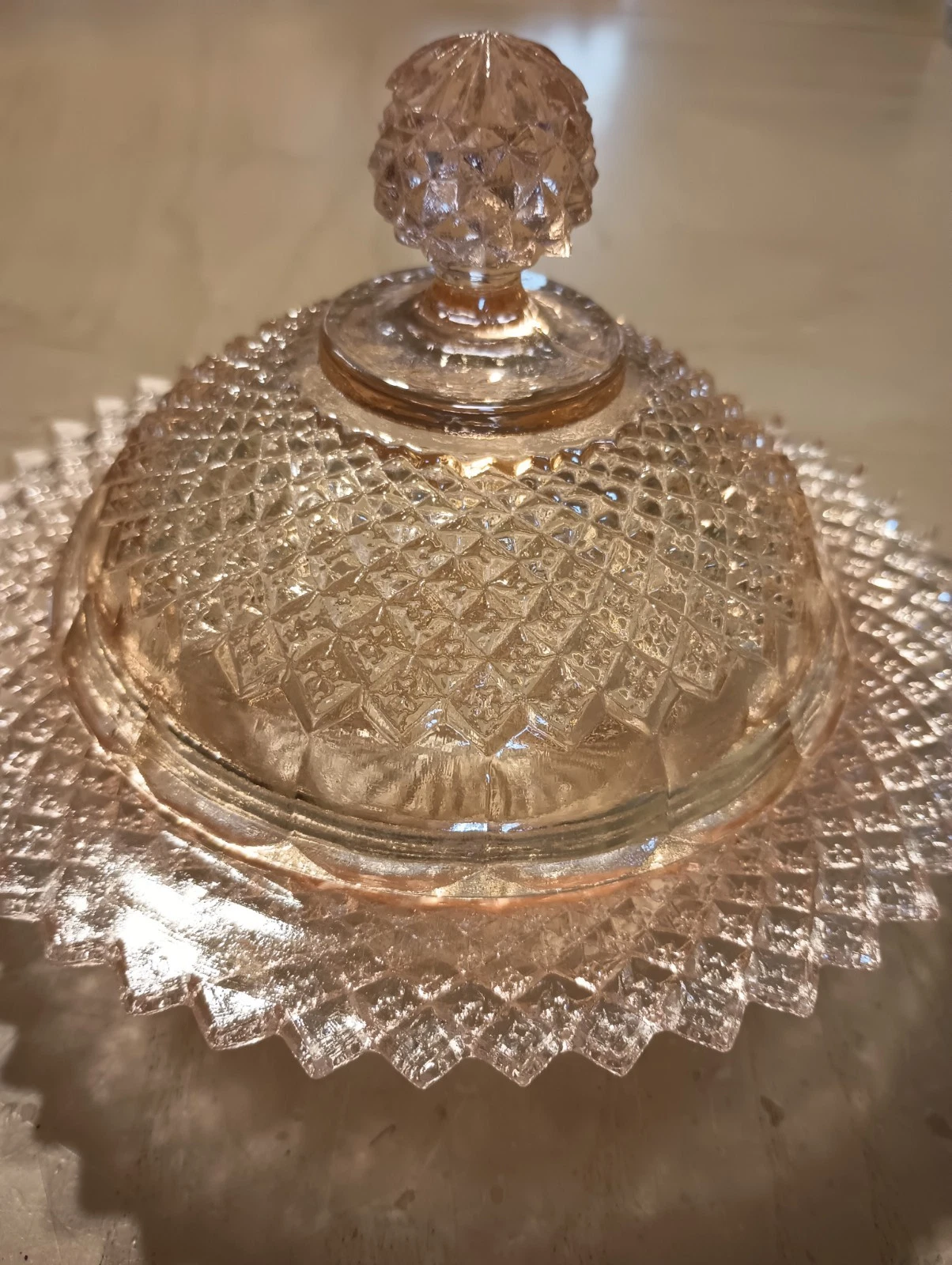 Antique Vintage Anchor Hocking Miss America Pink Depression Covered Butter Dish