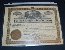 The Iron King Mining Company 1903 stock certificate - Wisconsin