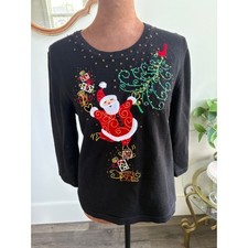 Jack B Quick Vintage Christmas Sweater Santa Presents Embroidered Size PS