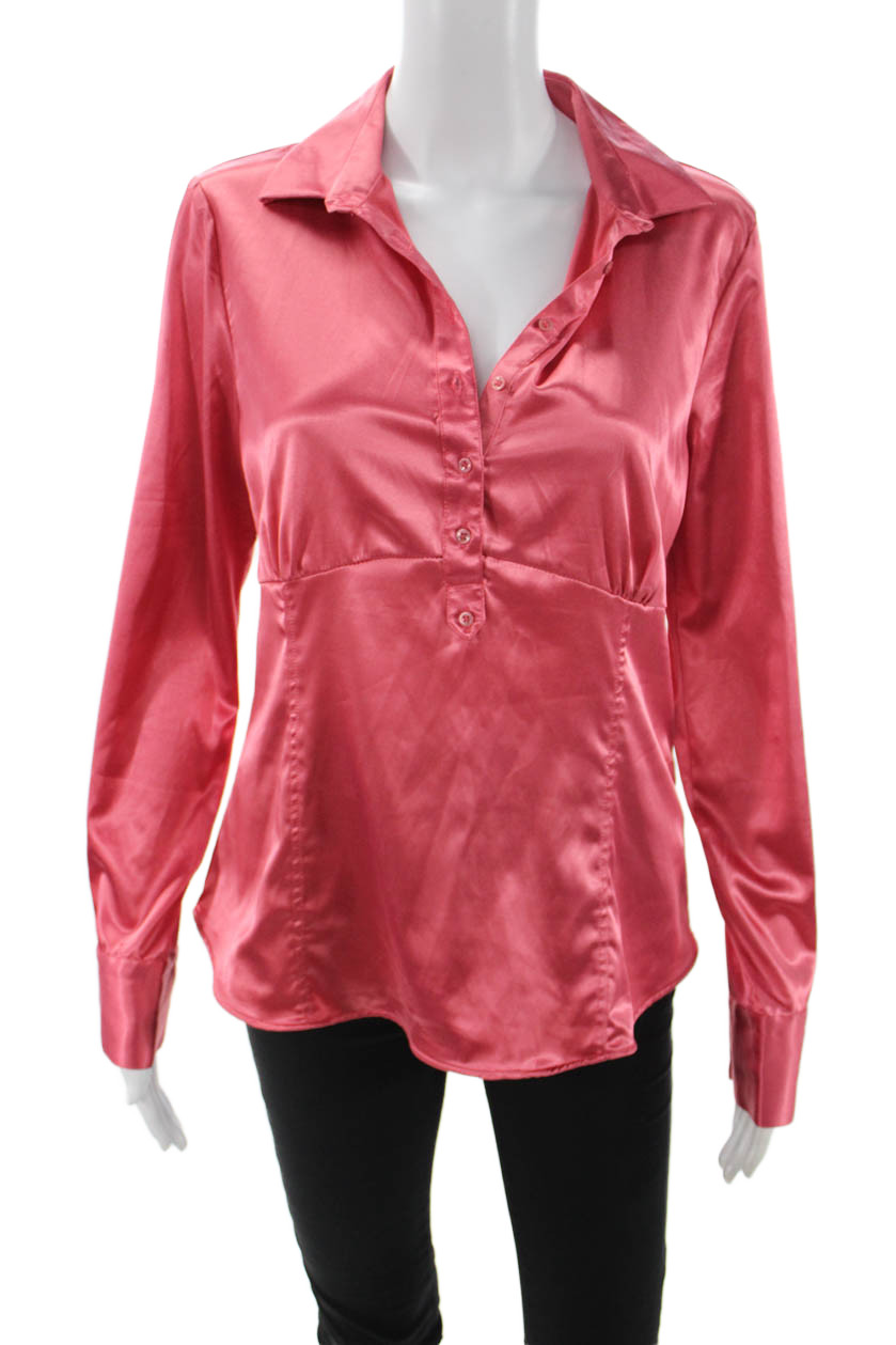 Zara Basic Womens Satin Collared Button-Up Blouse… - image 1