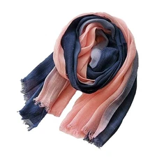 Cotton Linen Fashion Scarf,Gradient Two-tone Four Season Scarf Pink + Navy Blue