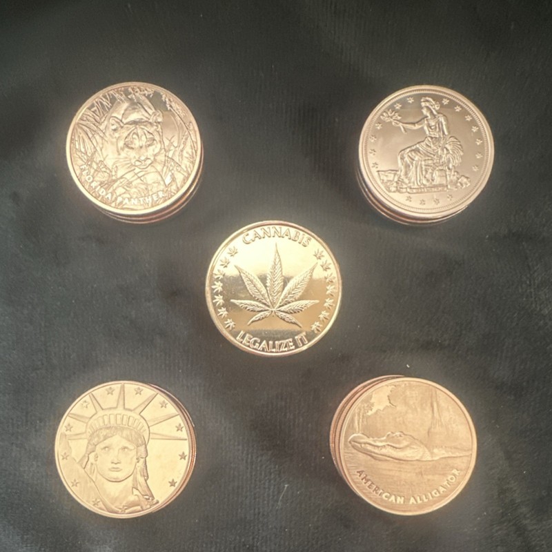 Lot of 20 – 1 oz .999 Fine Copper Rounds – 5 Designs 