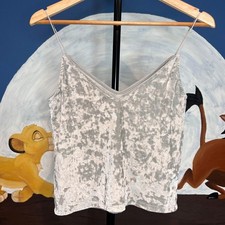 H&M Light Grey Velvet V-Neck Camisole Top - Size XS - Excellent Used Condition