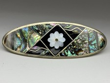 Vintage Alpaca Mexico Style Mother of Pearl Abalone Inlay Hair Clip Barrette